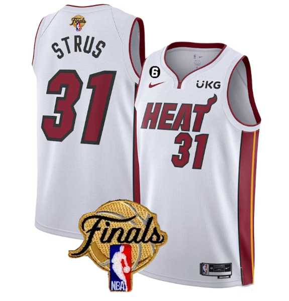 Mens Miami Heat #31 Max Strus White 2023 Finals Association Edition With NO.6 Patch Stitched Basketball Jersey Dzhi